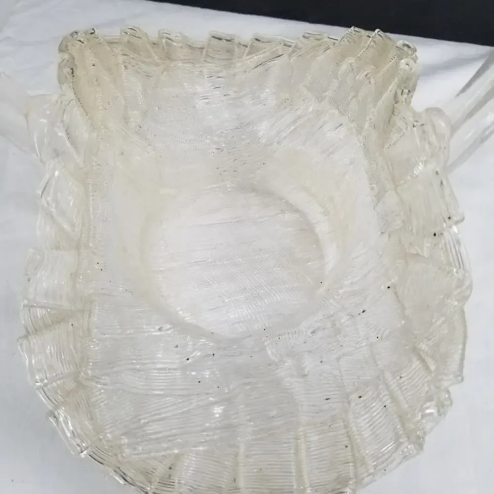 Vintage Lucite Spaghetti Spun Ribbon Plastic Basket, 10 x 6 x 10 1/2